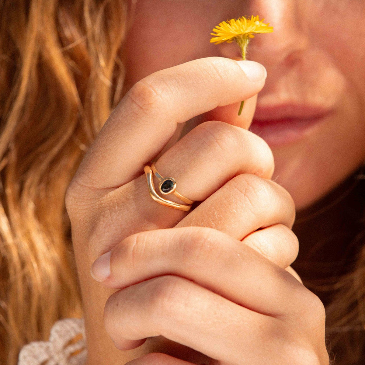 Bague Vague De Mer Or Jaune 10 Carats – Taille 5, Faite Main, Sans Pierre